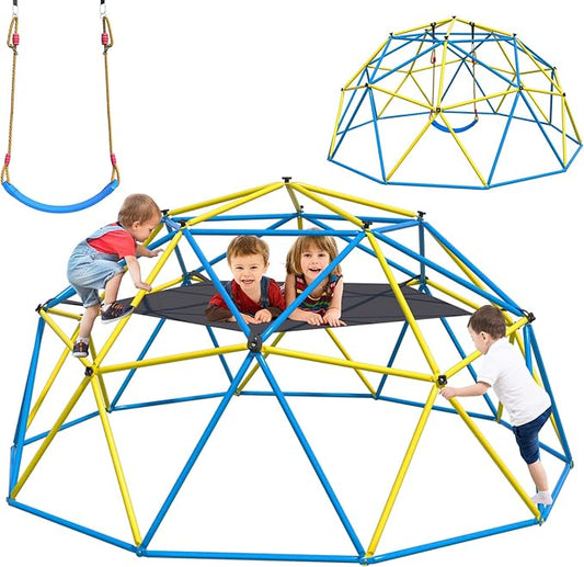Climbing Dome,10 FT Dome Climber with Hammock and Swing Outdoor&Indoor Anti-Rust Metal Jungle Gym For Backyard Play Equipment Geometric Dome Toddler Climbing Toys Great Gift for Kids Aged 3 to 8
