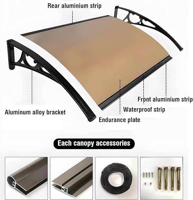 Outdoor Patio Awning Canopy for Doors & Windows - Polycarbonate UV/Rain/Snow Shield with Hollow Sheet Design, Exterior Overhang Cover for Entryway Protection