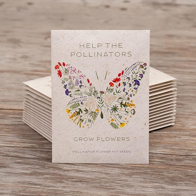 Bentley Seed Co. Help Pollinators Kraft Butterfly - Pollinator Wildflower - Kit - 25 Seed Packs - Perfect Eco-Friendly Gift for Gardeners & Friends - Non GMO Seeds