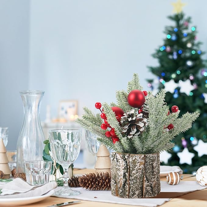 Super Holiday Small Winter Christmas Tree, Artificial Mini Tabletop Christmas Tree Decorations with Christmas Ball Ornaments, for Home Party Thankgivings Christmas Decor, Indoor.