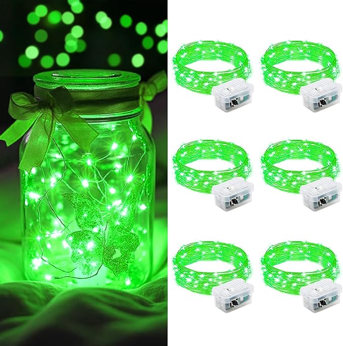 AIKEI 6 Pack LED Fairy Lights Battery Operated, Mini String Lights Waterproof 7ft 20 Led Firefly Starry Lights for Wedding Party Bedroom Garden Christmas Decoration Green