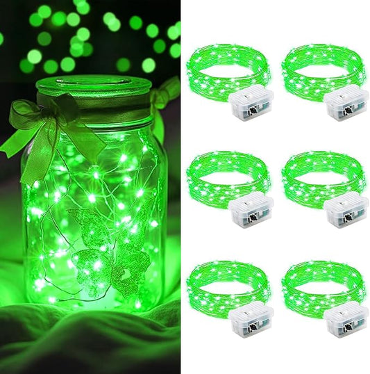 AIKEI 6 Pack LED Fairy Lights Battery Operated, Mini String Lights Waterproof 7ft 20 Led Firefly Starry Lights for Wedding Party Bedroom Garden Christmas Decoration Green