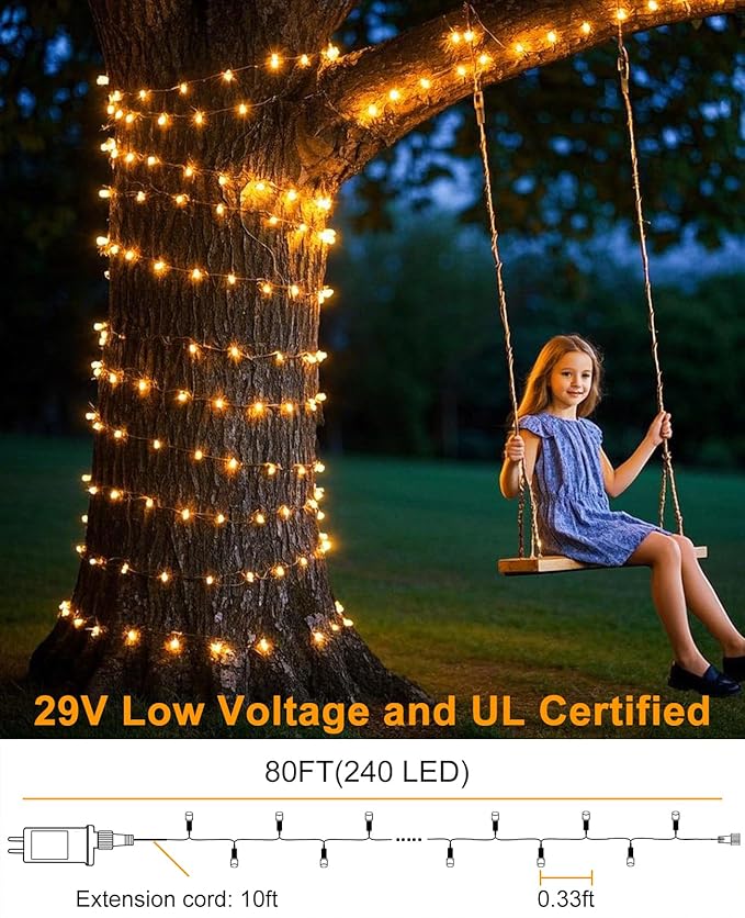 80FT 240 LED Christmas Lights Outdoor, Warm White Christmas String Lights 8 Modes, Waterproof Connectable Christmas Tree Light Green Wire for Indoor Patio Garden Xmas Party Decorations