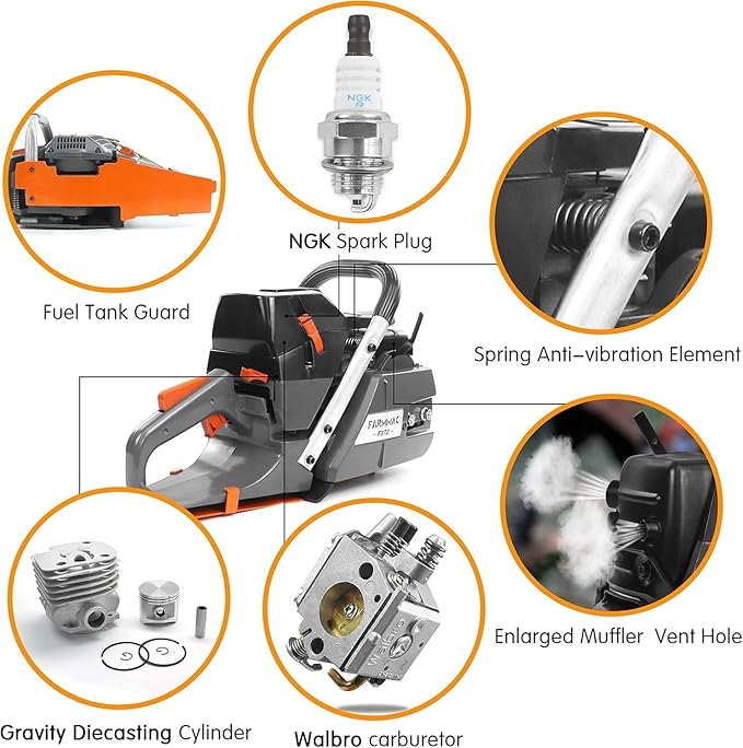 FARMMAC F372 Gas Chainsaw, 71cc 2-Cycle Gasoline Power Chain Saws, 4.1KW 5.5HP for Professional Logging Work, All Parts Compatible with Husqvarna 372X