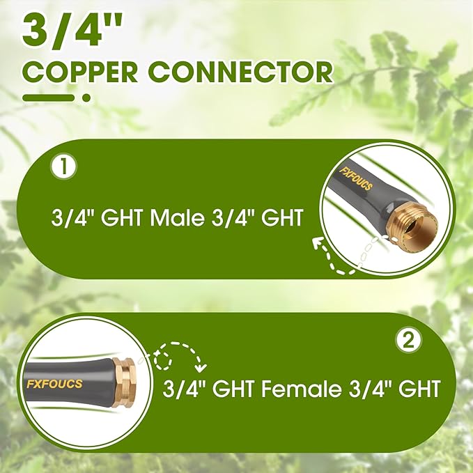 Heavy Duty Garden Hose ? 5/8 Inch Flexible, Lightweight Hybrid Hose with 600 PSI Burst Pressure, Swivel Handle,All-Weather Water Hose, Durable Copper Male/Female Fittings (Black, 50FT)