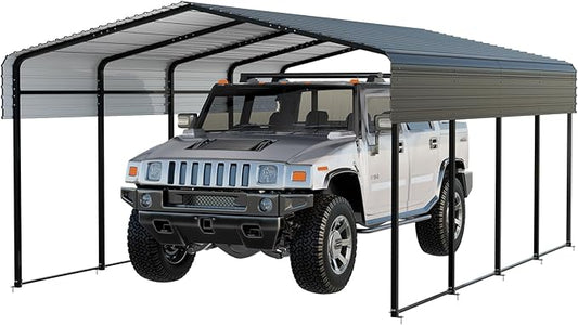 Metal Carport 12x20FT with Reinforced Base - Galvanized Steel Roof Heavy Duty Carport Canopy, for Cars, Motorcycles, Pickup Trucks, SUVs, Tractors and Boats,Black