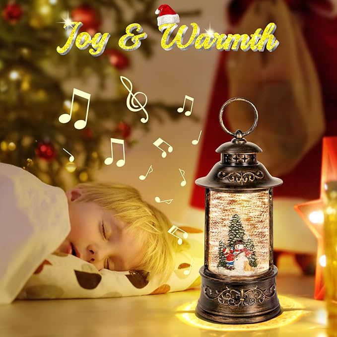 Christmas Snow Globes, Glittering Snowman Christmas Tree Christmas Lantern with 8 Christmas Music Songs, USB & Battery Operated 6h Timer Christmas Music Box for Christmas Decor Indoor Tabletop Gifts