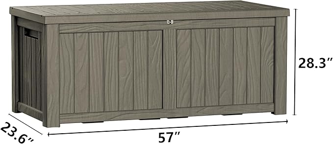 Mersco 120 Gallon Double-Wall Resin Deck Box - Lockable Waterproof Outdoor Storage Box, 1000lbs Capacity & Doubles as Seating for Patio Furniture - Garden Tools, Pool Accessories (Grey)