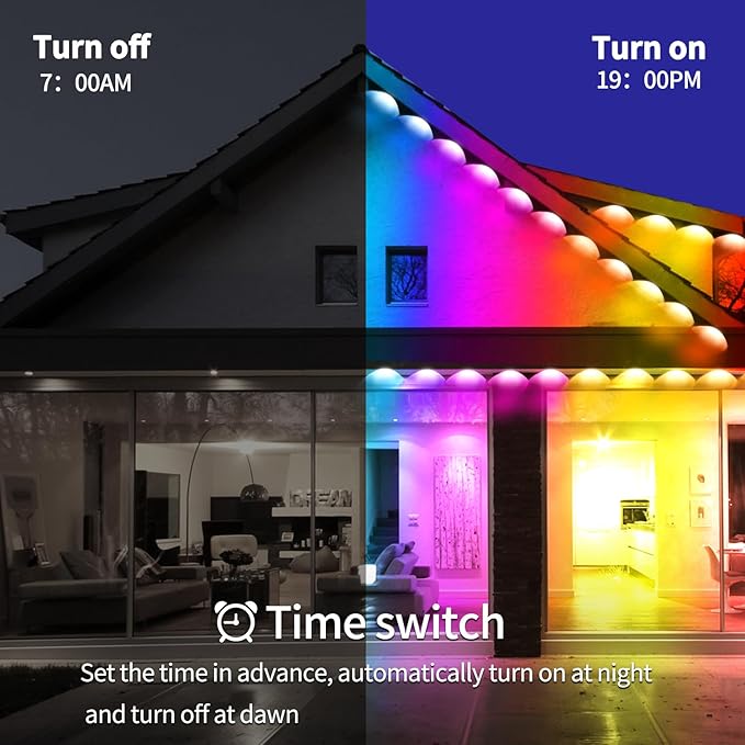 500ft Permanent Outdoor Light, RGB Smart Outdoor eave Lights with APP & Remote Control,timed Music synchronisation IP67 Waterproof LED eave Light,Suitable for Party,Halloween,Christmas,Rooftop,Garden
