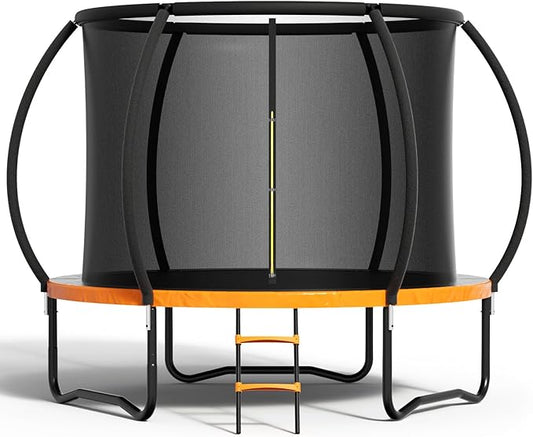 8FT 10FT 12FT 14FT 16FT Trampoline Outdoor, Trampolines for Kids & Adults, Pumpkin Trampolines with Safety Net, Ladder, Coating Metal Frame, ASTM Approved Large Backyard Trampoline for Kids