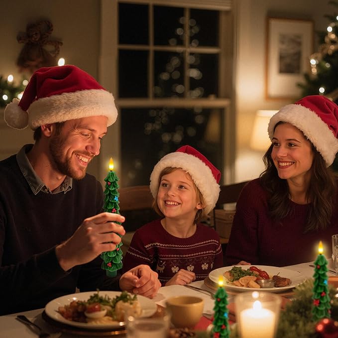 BOSONER Christmas Tree Candles for Home: 4 Pcs Flameless Taper Candle Lights Battery Operated with Remote and Timer - Christmas Decorations for Dining Table & Fireplace
