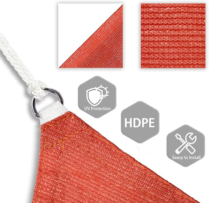 Patio Paradise 27' x 27' x 27' Sun Shade Sail Triangle Canopy Shade Cloth Fabric Sunlight Block Patio Pergola Cover HDPE Deck Awning for Outdoor Backyard Roof Shading, Red