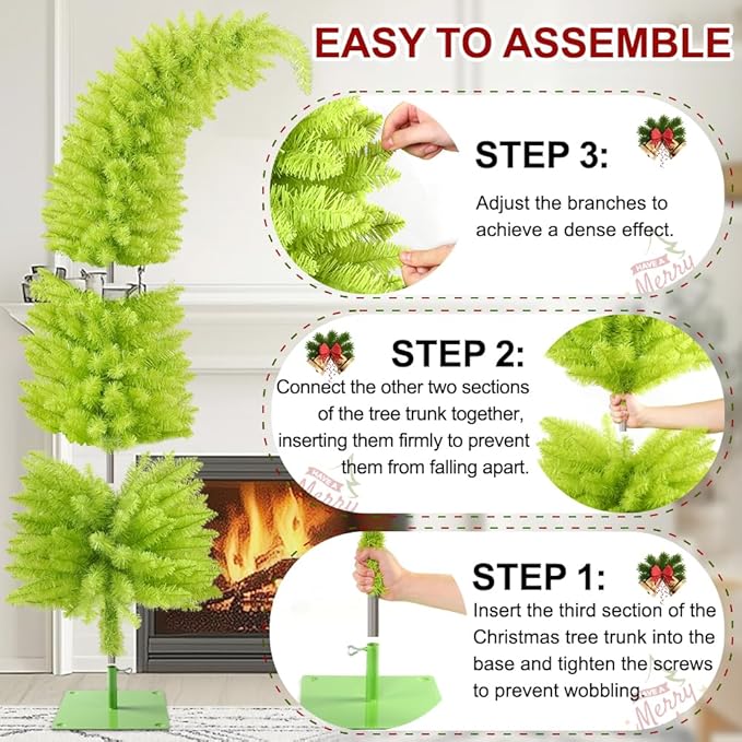 YUJUN 5.25ft Christmas Whimsical Bendable Artificial Tree, 150 LED Lights Christmas Green Tree Skirt with Timer 8 Lighting Modes for Xmas Indoor Outdoor Home Living Room Office Holiday Decoration