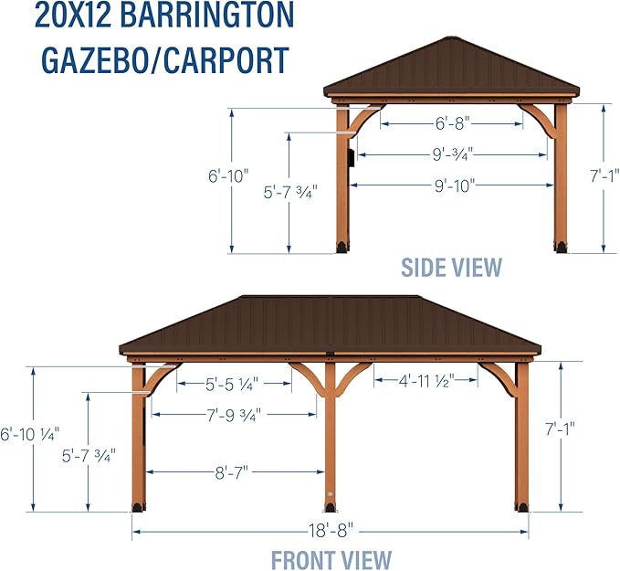 Backyard Discovery Barrington 20' x 12' Cedar Wood Outdoor Gazebo Pavilion with Hardtop Galvanized Steel Hip Roof, Snow Support, Wind Resistance, PowerPort, Shade for Garden, Patio, Deck, Entertaining