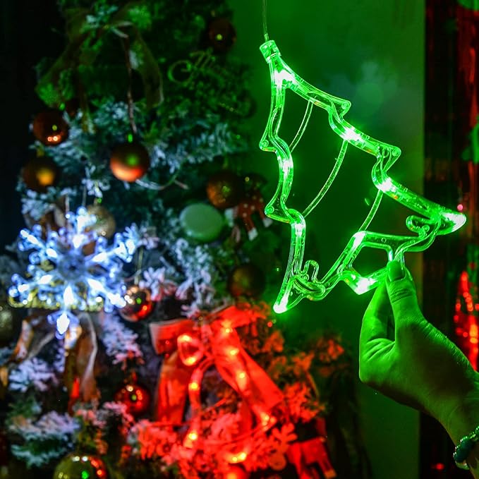 LOLStar Christmas Window Decorations,3 Pack Jingling Bell,Christmas Tree,Snowflake Christmas Window Lights with Suction Cup, Timer Function & Slow Fade Mode Battery Operated Indoor Lights