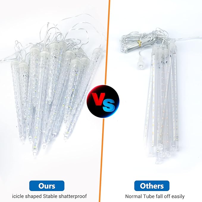 Joomer Icicle Christmas Lights Outdoor,13FT 20 Icicles 320 LED Meteor Shower Icicle Lights Timer Waterproof Connectable Christmas Light for Outside Home Xmas Decoration - White