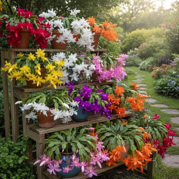 2 Mixed Christmas Cactus Plants, Thanksgiving Cactus 3-6 Inch Tall, Winter Succulents Flowers Container Hanging Basket Indoor Outdoor Planting