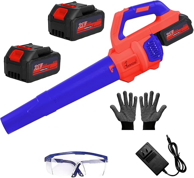 Leaf Blower Cordless with Battery and Charger, 500 CFM/200 MPH, Electric Leaf Blowers with 2 Speeds, 2 Extended Tubes, 1 x 2.0 Ah Battery-Powered Leaf Blowers for Lawn Care, Blowing Leaves, Yard(RED)