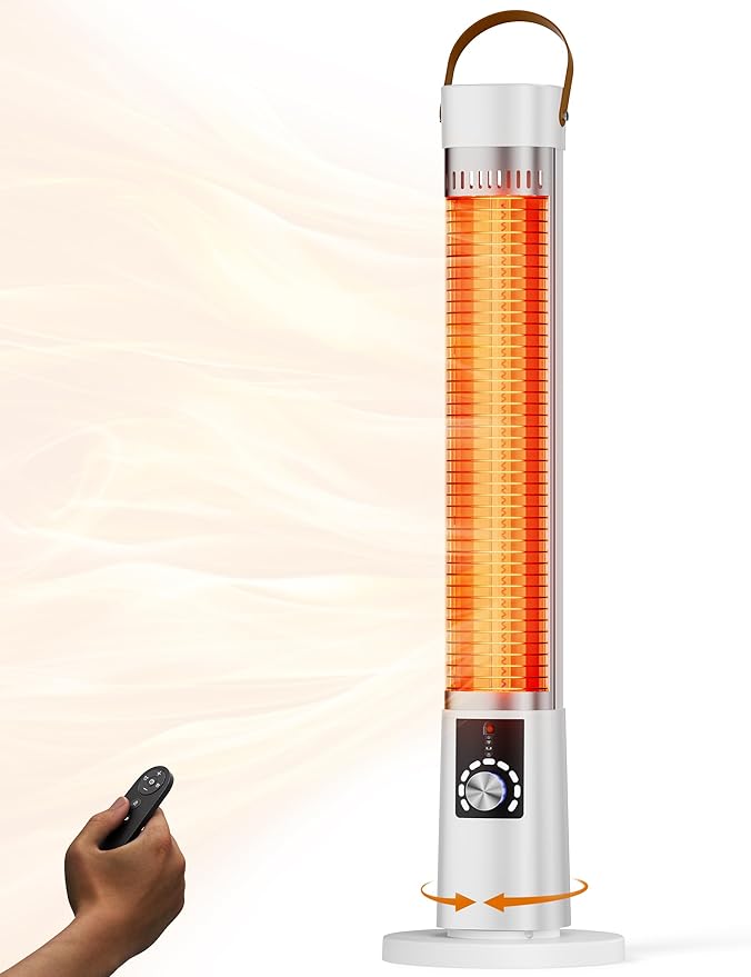 Patio Heater for Outdoor Use, Infrared Electric Outdoor Heater, 1500W Instant Heating, 60-Degree Oscillation, 9 Heat Levels, 9H Timer, Remote, for Garage, Backyard, Large Room, Indoor, 32.2, White