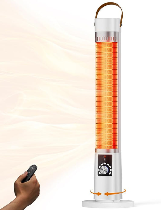 Patio Heater for Outdoor Use, Infrared Electric Outdoor Heater, 1500W Instant Heating, 60-Degree Oscillation, 9 Heat Levels, 9H Timer, Remote, for Garage, Backyard, Large Room, Indoor, 32.2, White