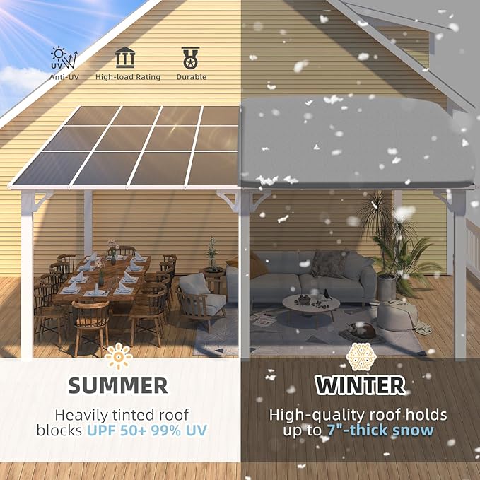 AECOJOY 16' x 12' Gazebo Outdoor Pergola for Patio, White Large Wall-Mounted Hard Top 12x16 Lean to Metal Gazebo Shelter Pergolas and Gazebos Clearance with Patio Roof, Heavy Duty Awnings for Patio