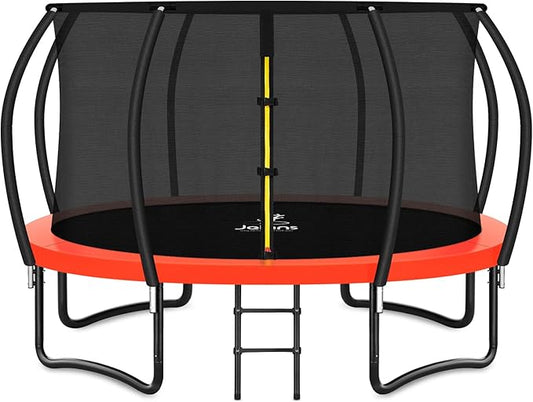 Trampoline 8FT 10FT 12FT 14FT 15FT 16FT, Recreational Trampolines with Enclosure Net and Ladder, Outdoor Anti-Rust Trampolines for Kids and Adults, ASTM Approved