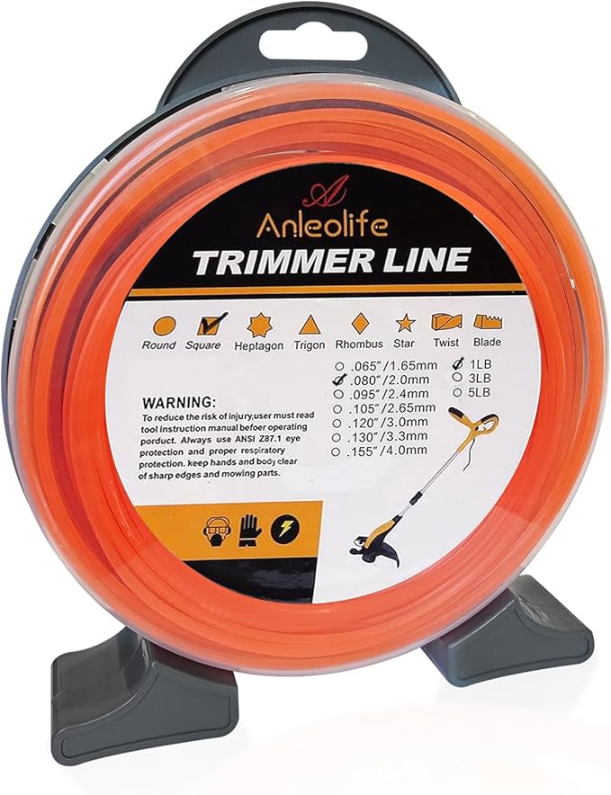 A ANLEOLIFE 1-Pound Commercial Square .080-Inch-by-557-ft String Trimmer Line Donut,with Built-in Line Cutter, Orange