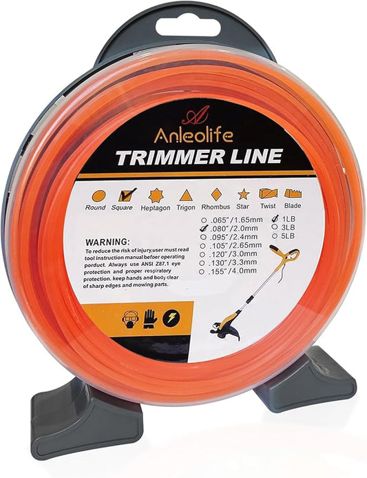 A ANLEOLIFE 1-Pound Commercial Square .080-Inch-by-557-ft String Trimmer Line Donut,with Built-in Line Cutter, Orange