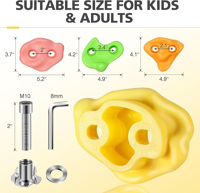 TOPNEW 18PCS Climbing Holds for Kids, Rock Wall Climbing Kit with Hardware for Indoor and Outdoor Climbing Wall, Soft Color