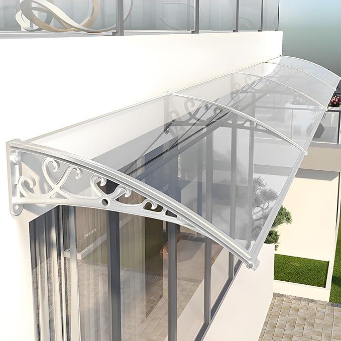 Outdoor Patio Awning Canopy for Doors & Windows - Polycarbonate UV/Rain/Snow Shield with Hollow Sheet Design, Exterior Overhang Cover for Entryway Protection