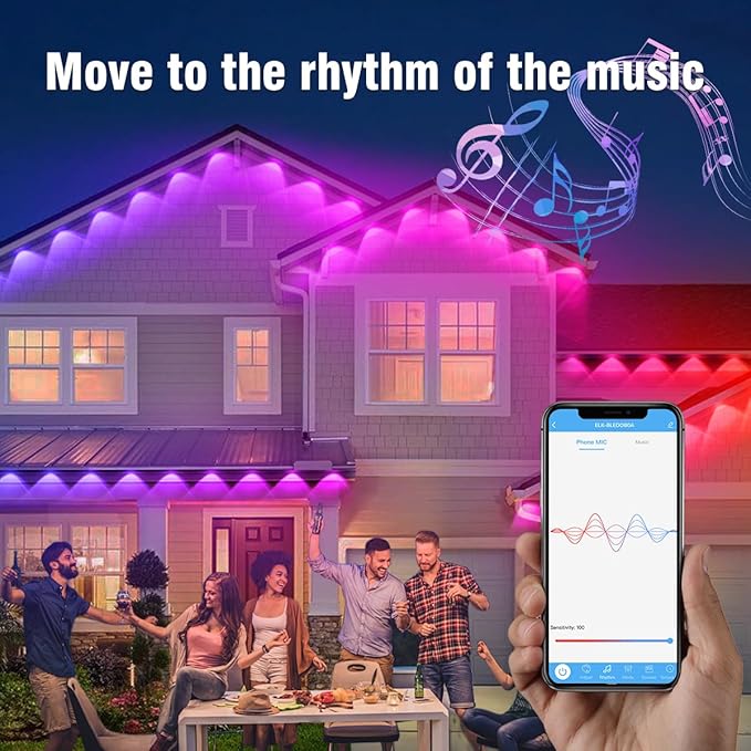 Permanent Outdoor Lights,50ft Smart RGB LED Outdoor Light Strip with Remote APP Control,IP67 Waterproof Christmas Fairy Lights for Christmas Decor,Halloween,Holiday,Party, House Outside Decor
