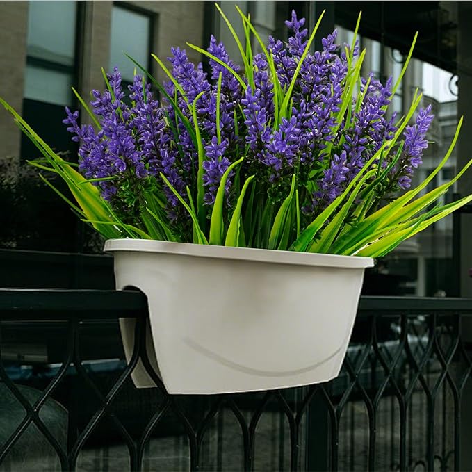 24 Bundles Artificial Plants Flowers Outdoor, Faux Lavender Flowers with Monkey Grass, UV Resistant Plastic Faux Plants for Indoor Outdoor Window Patio Hanging Planter Home Decor