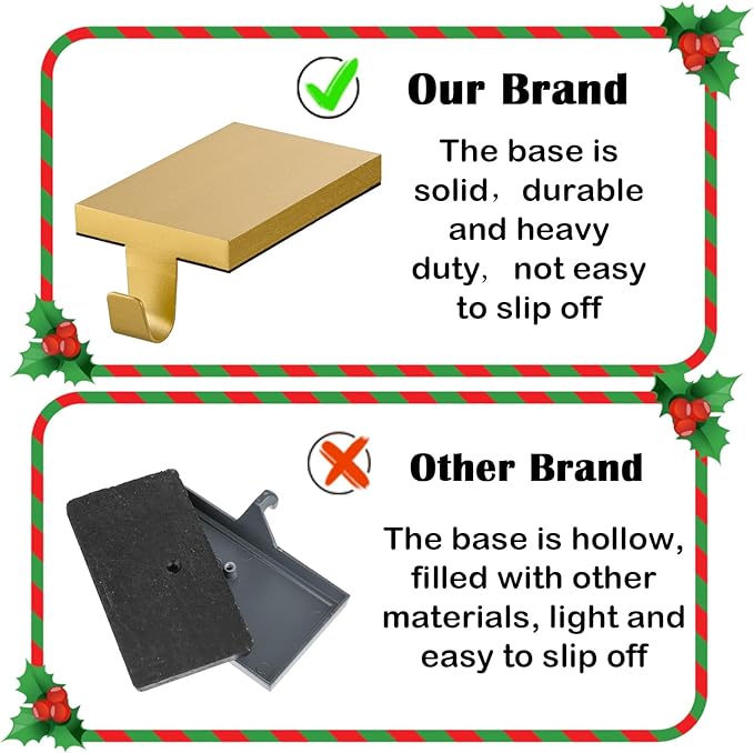 2 Pcs Christmas Stocking Holders Hanging Hooks Heavy Duty Mantel Stocking Holder Bases Weighted Metal Stocking Hangers for Shelf Fireplace Stair Xmas Party Decor (2, Gold)