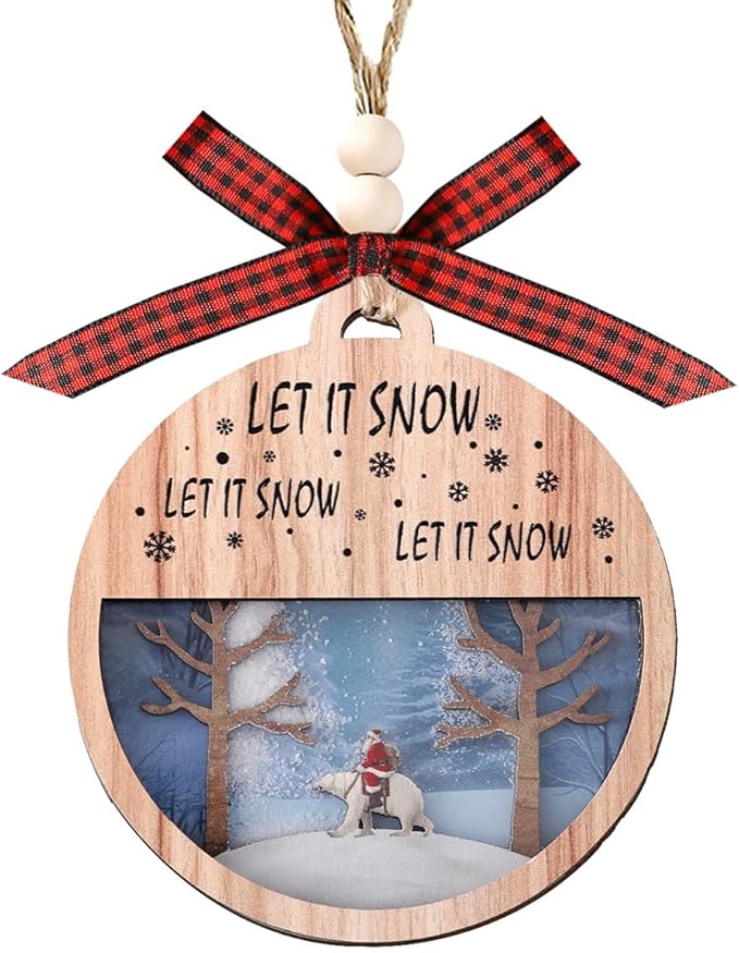 Tesuivra Christmas Tree Decorations Personality - Funny Brown Hanging Ornaments Set - Wooden Bear Santa Snowmen Home Indoor Decor - Uncommon Red and White Themed Xmas Ornaments for Holiday Decorating