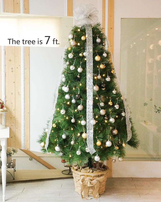 CT CRAFT LLC Silver Glitter Mesh Christmas Tree Topper Bow 11" with 4 Ribbon Streamers x 3 Yards Long Each for Holidy Elegant Fancy Home Décor Indoor