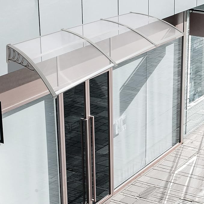 Window Awning Door Canopy Exterior- 38" x 120" Aluminum Door Awning, Polycarbonate Cover Patio Canopy Awning for House, Outside, Rain Snow & UV Resistant (Clear Board & Grey Bracket)