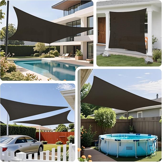 Sun Shade Sail 14'x20' Rectangle Shade Cloth for Garden, Permeable Shade Canopy Outdoor Patio Covers for Pergola Backyard Deck Outside Activity, Brown