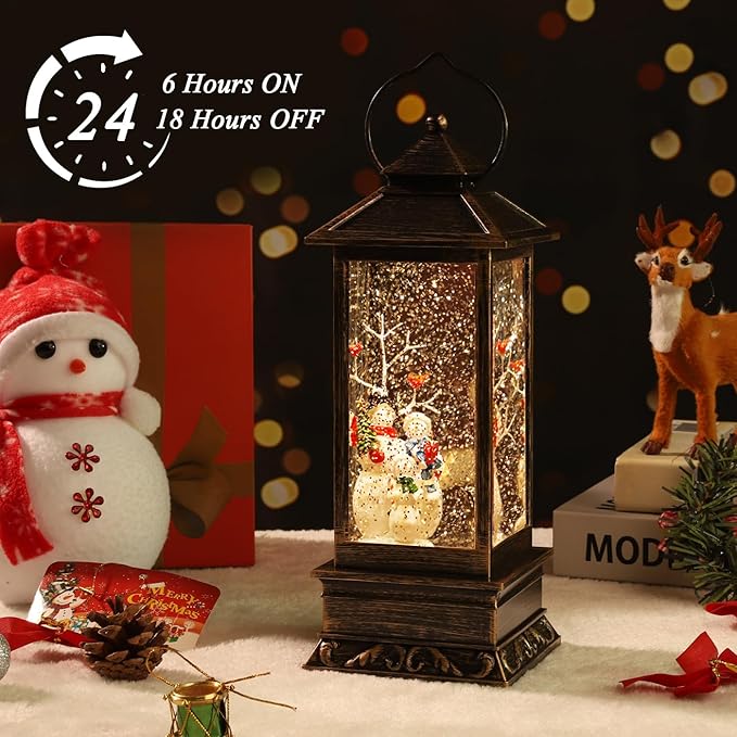 Christmas Lantern Musical Snow Globe, Lighted Christmas Snowman Water Snow Globe with Music Christmas Decoration and Gifts