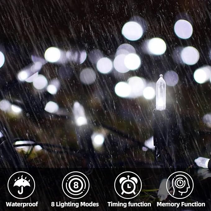 XTF2015 Christmas Lights 66ft 200 LED String Lights Timer Memory Function USB or Batter y Powered Waterproof String Light for Indoor Outdoor Decoration (Cool White)