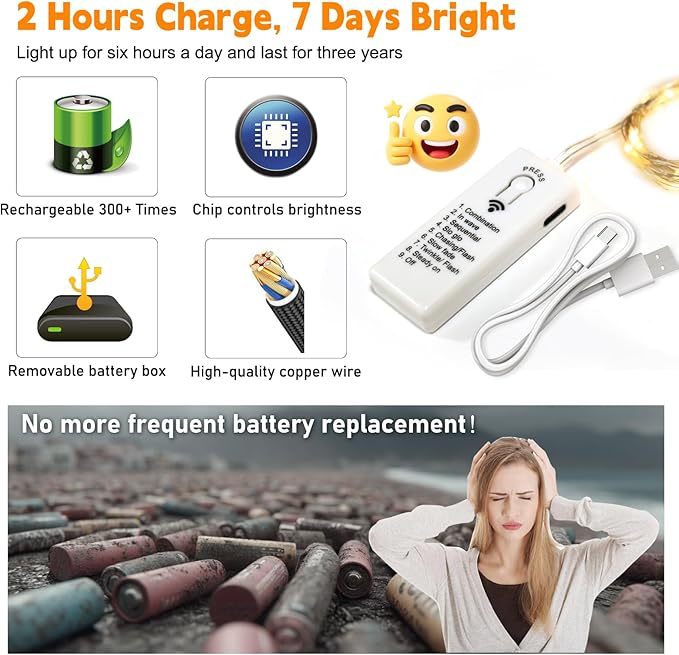 ZSJWL 6 Pack Rechargeable Fairy Lights with Remote & DIY Timer, 7Ft 20LED Mini Battery String Light, Twinkle Silver Copper Wire Lights for Wedding Party Bedroom Christmas Table Decoration (Multicolor)