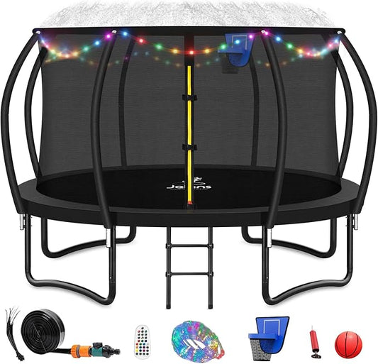 Trampoline 8FT 10FT 12FT 14FT 15FT 16FT, Recreational Trampolines with Enclosure Net and Ladder, Outdoor Anti-Rust Trampolines for Kids and Adults, ASTM Approved