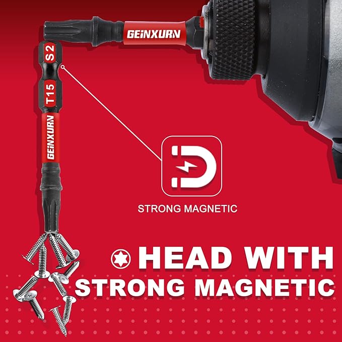 10Pieces 2 In. T15 Impact Tough Magnetic Screwdriver Bit Set, #15 Torx Head Power Bits, S2 Alloy Steel Star Bits with Storage M-Box