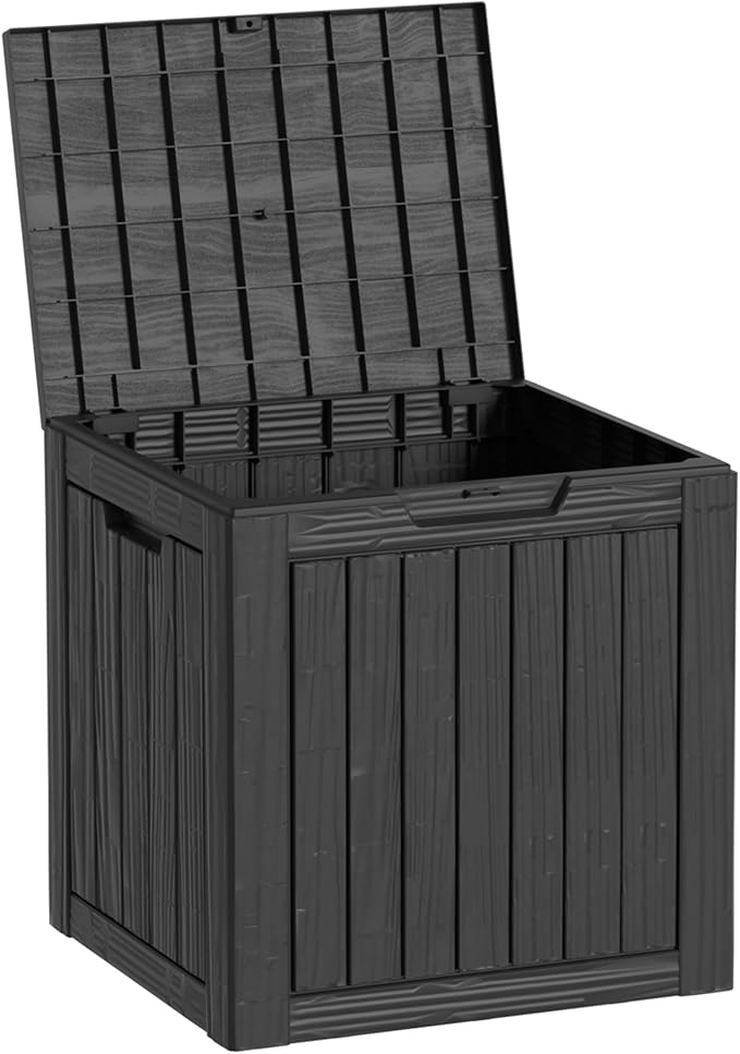Mersco 30 Gallon Double-Wall Resin Deck Box - Lockable Waterproof Outdoor Storage Box, 151bs Capacity & Doubles as Seating for Patio Furniture - Garden Tools, Pool Accessories (Black)