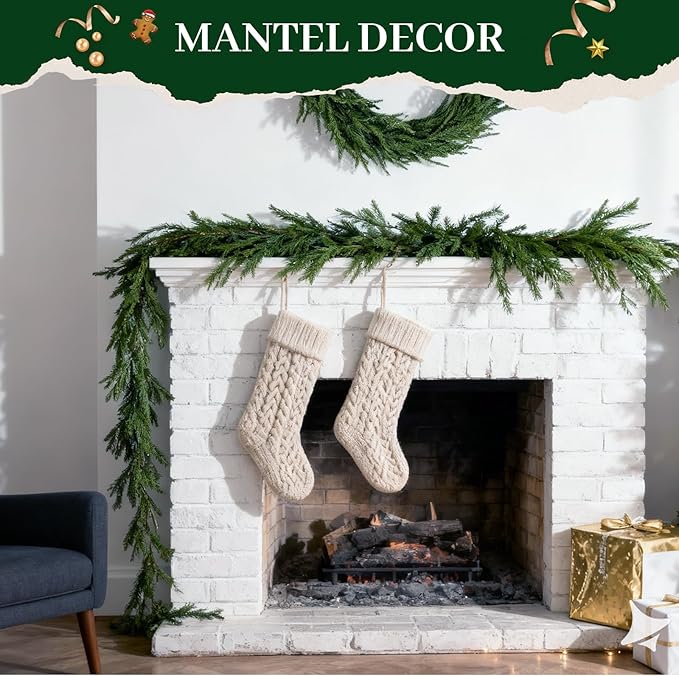 Christmas Norfolk Pine Garland - 6 FT Artificial Norfolk Pine Garland for Table, Wall, Mantle, Window, Christmas Decorations Indoor