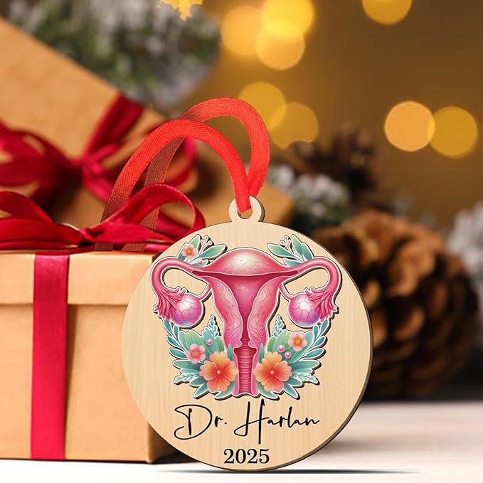 Customized Year & Name OB-GYN Doctor 3D Wooden Ornament, Personalized OBGYN Appreciation Retirement Ornaments Gift for Women Men Friends Doctor, OBGYN Hanging Christmas Tree Ornament for Anniversary