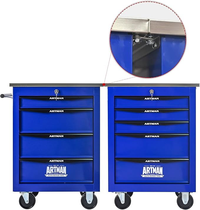 RYH 4/5/6/7 Drawers Rolling Tool Chest -Heavy Duty Mobile Metal Tool Box with Locking Wheels, with Stainless Steel Worktop, Garage Tool Storage Cabinet (Blue, 4-Drawers 30.7 H¡¿22.2 W)