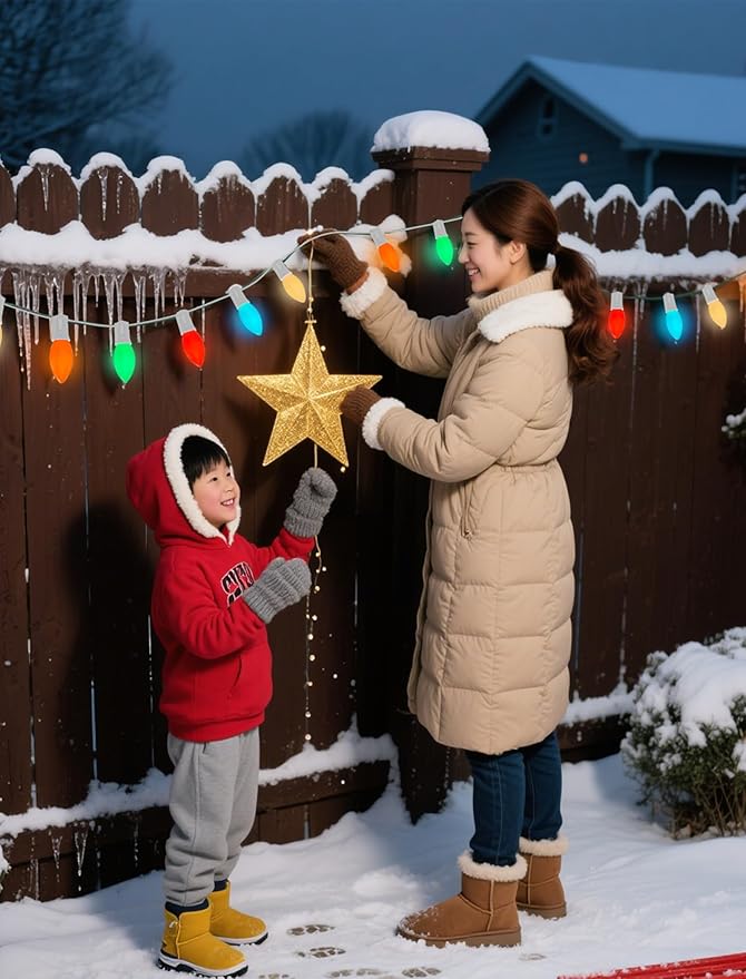 25Ft C9 LED Christmas Lights Outdoor, Vintage Christmas String Light Plug in with 26 Shatterproof C9 Multicolor Bulbs Christmas Decorations Lights for Christmas Tree Patio Roofline Party, White Wire