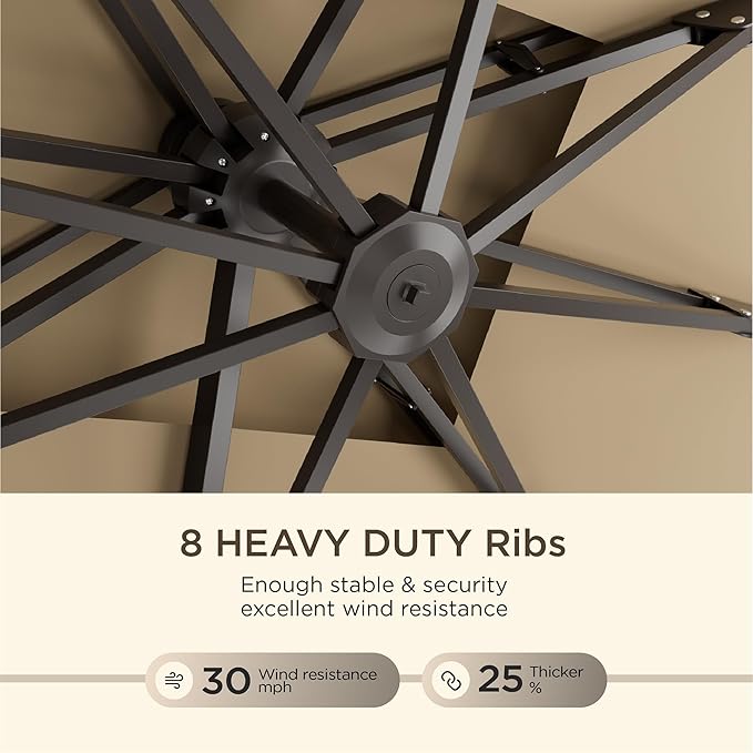 10' X 13' Patio Umbrella with Base Included Outdoor Large Rectangle Offset Cantilever Umbrellas Double Top Heavy Duty Windproof with 360-degree Rotation for Pool Garden Deck, Beige