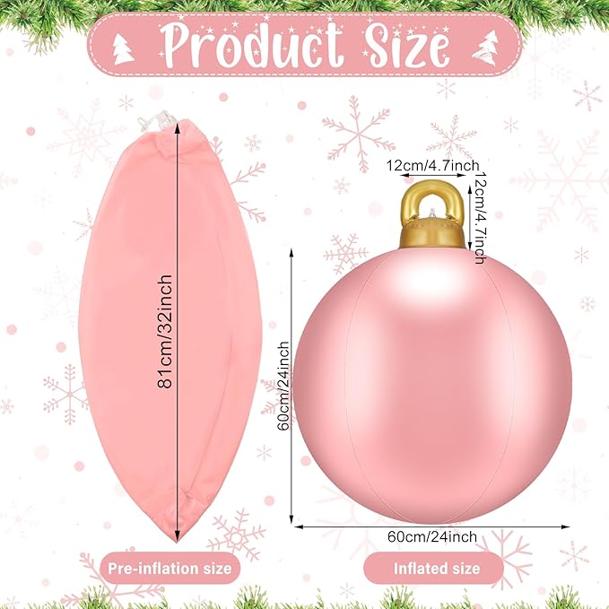 Jetec 4 Pcs Giant Inflatable Christmas Ball Large Xmas Inflatable Ornaments PVC Outdoor Holiday Blow Ball Outside Yard Lawn Porch Decorations (Solid,Pink)