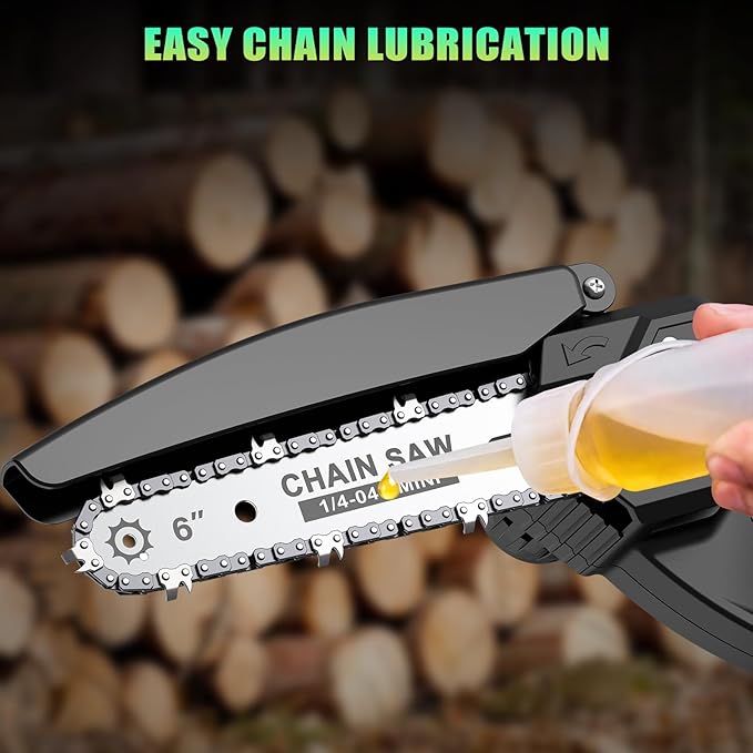 Mini Chainsaw Cordless, 6 Inch Chain Saw Cordless, 700W Powerful Electric Handheld Chainsaw, with 2 Batteries and 2 Chains, Tree Trimmer Gardening Tools Gift for Men, Father, Dad